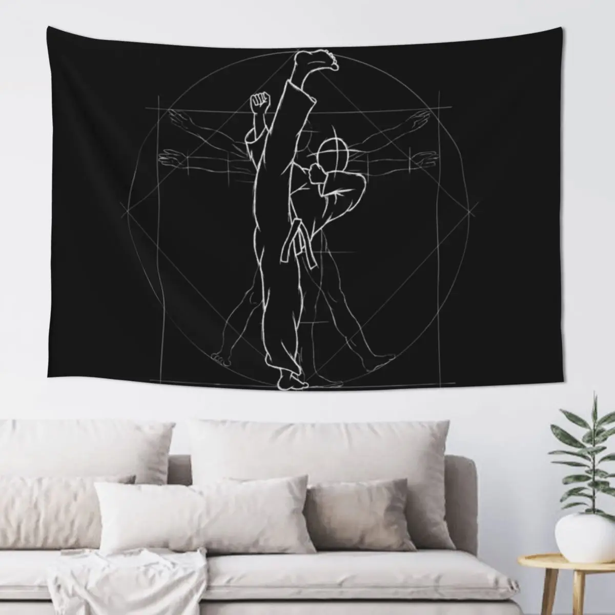 Tae Kwon Do Roundhouse Kick Vitruvian Man Tapestry Wall Hanging Decor Carpet Wall Aesthetics For Room Tapestry