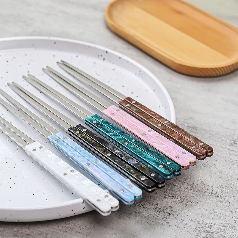 Shimmer Acrylic Chopsticks, High‑Aesthetic 304 Stainless Steel Non‑Slip Chopsticks, French Style Ins‑Inspired Serving Chopsticks