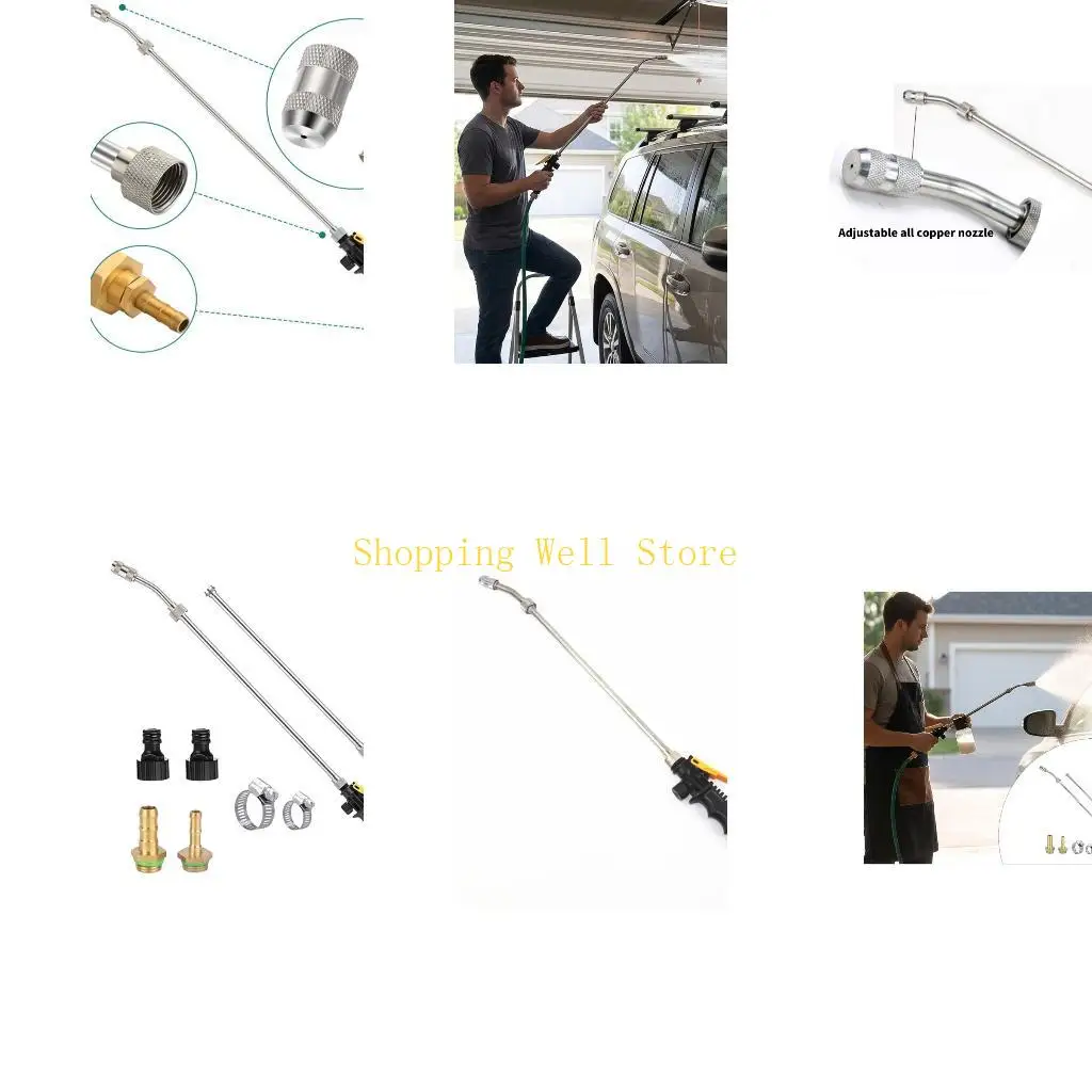 KX4B Garden Hose Watering Wand Metal Tube with Two Length Forms, Brass Hose Fittings, Locking Handle for Vehicle Rinsing and