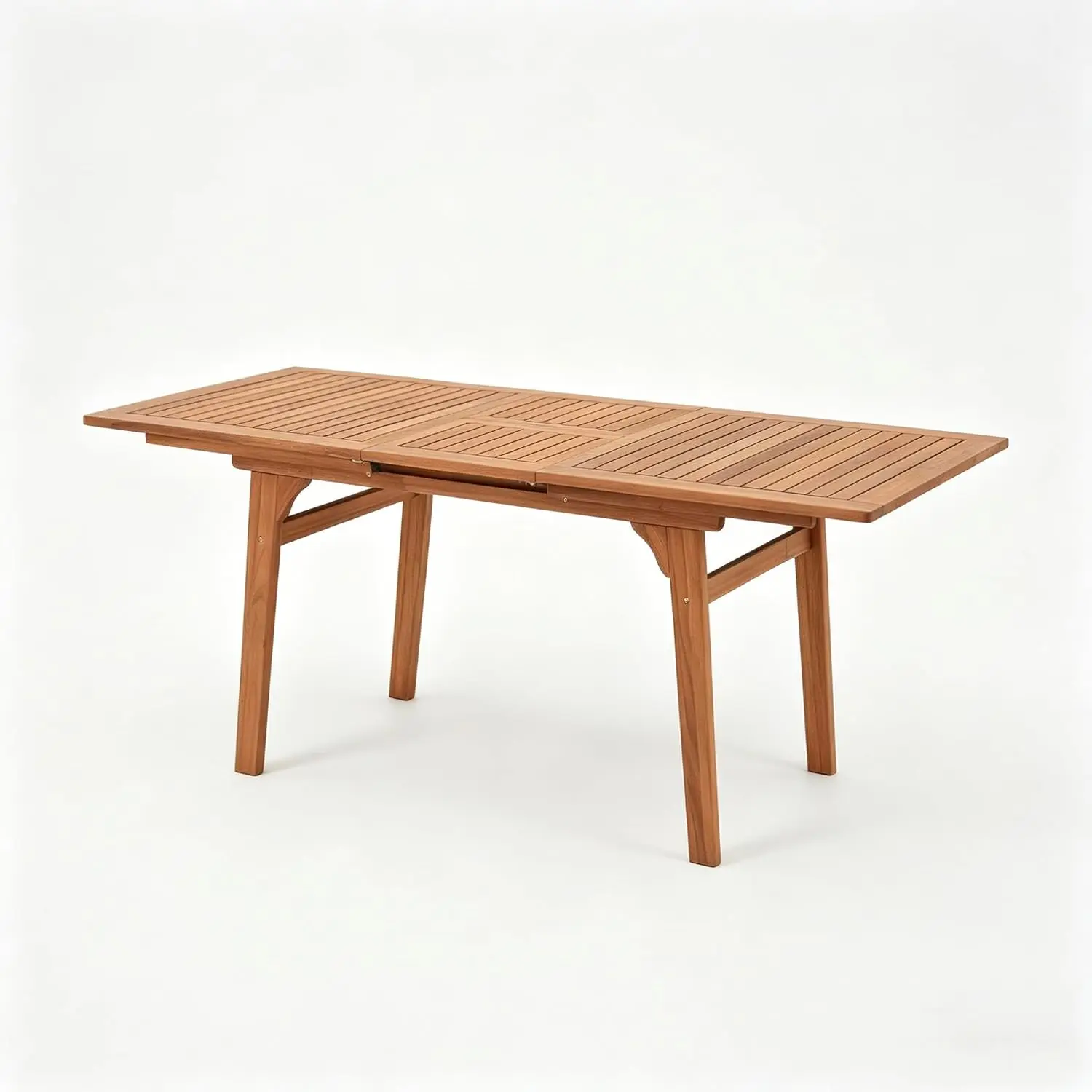 Outdoor Acacia Wood Expandable Table 6 8 Person Natural 55 71 Inch Wooden Rectangular Umbrella Hole Slat Patio Deck Porch Backya