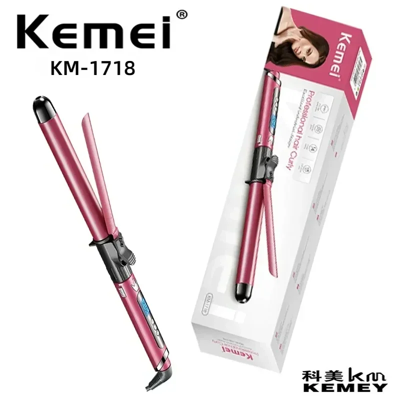 Kemei KM-1718 เครื่องม้วนผมแบบดิจิตอล LCD แบบมืออาชีพพร้อมการเคลือบเซรามิกเพื่อความร้อนอย่างรวดเร็ว