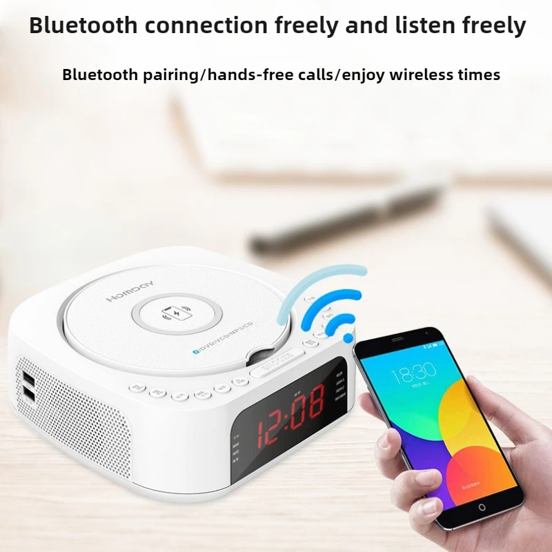 Multifunction CD/DVD Player Bluetooth USB Dual Stereo Speakers Clock Display Alarm Clock  Mp3 Player Cd Player Professional