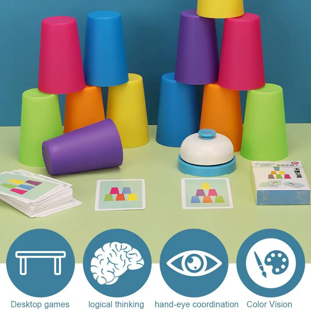 Juego de velocidad de taza apilable, juguetes con tarjeta, juguetes lógicos cognitivos de Color para padres e hijos, interactivos, Educación Temprana F2d8