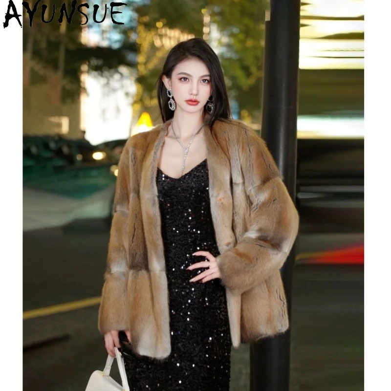 

Шуба из натурального меха кролика AYUNSUE, роскошная зимняя меховая куртка, стильная верхняя одежда для женщин, новинка в категории меховой одежды.