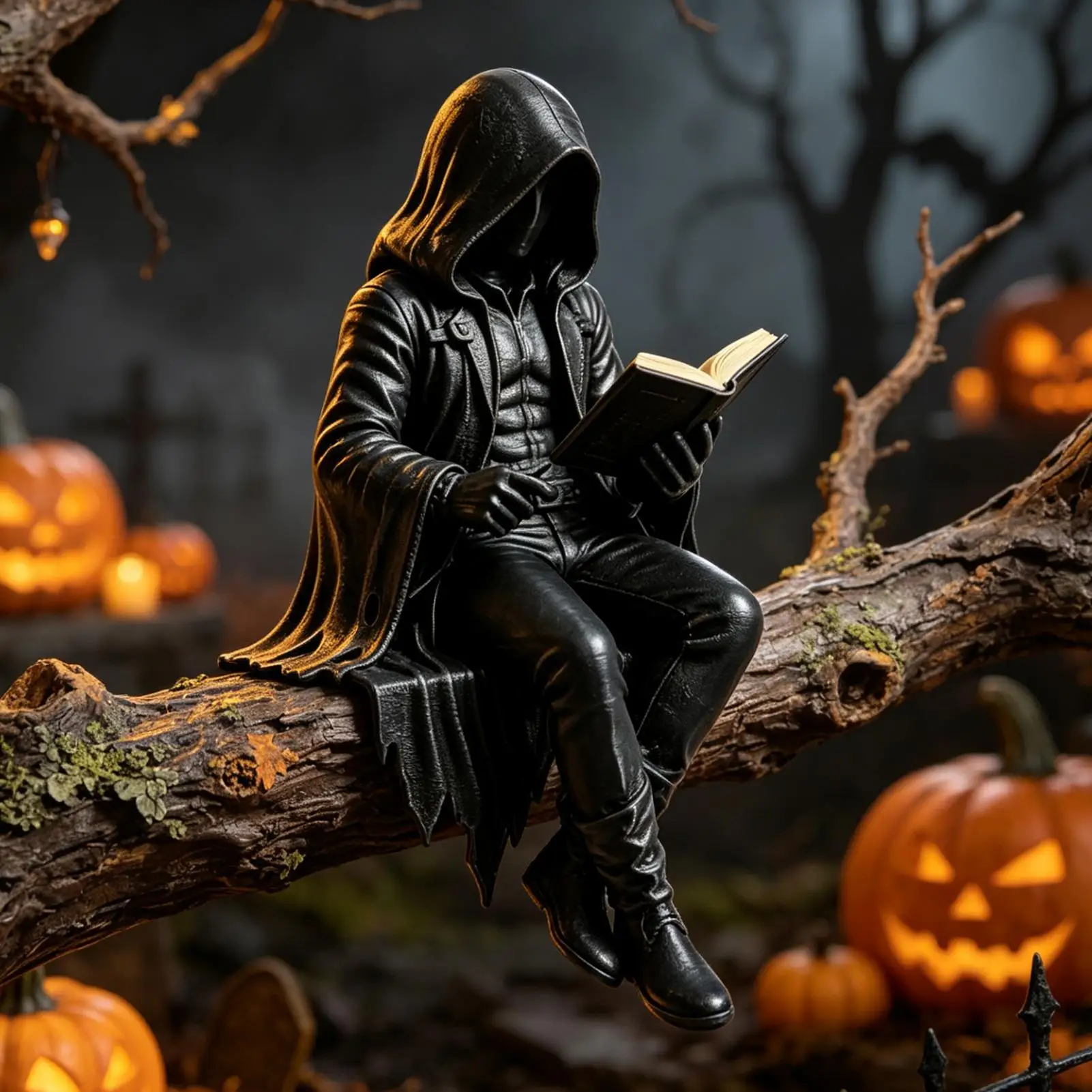 Spooky Bookshelf Robed Figure Resin Spooky Fantasy Halloween Statue Gothic Kitchen Decor for Shelf Tabletop Desktop Bookcase
