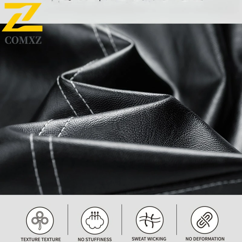 COMXZ PU Leather Jacket Men New Premium Loose Camping Leather Coat Fashion Turndown Collar Street Style Comfort Outerwear