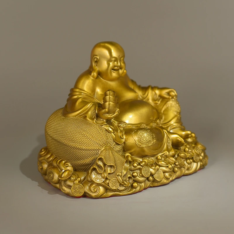 Brass Maitreya Buddha statue, copper ingot Buddha, big-bellied Buddha in a cloth bag, shop and home living room decoration, craf