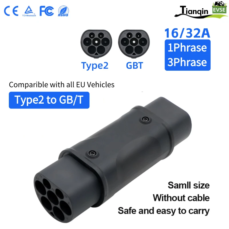 Type2 To GBT Electrical Car  IEC 62196 Type2 Charging Adapter for GBT Vehicles Chargers Connector 1P or 3P 32A 16A