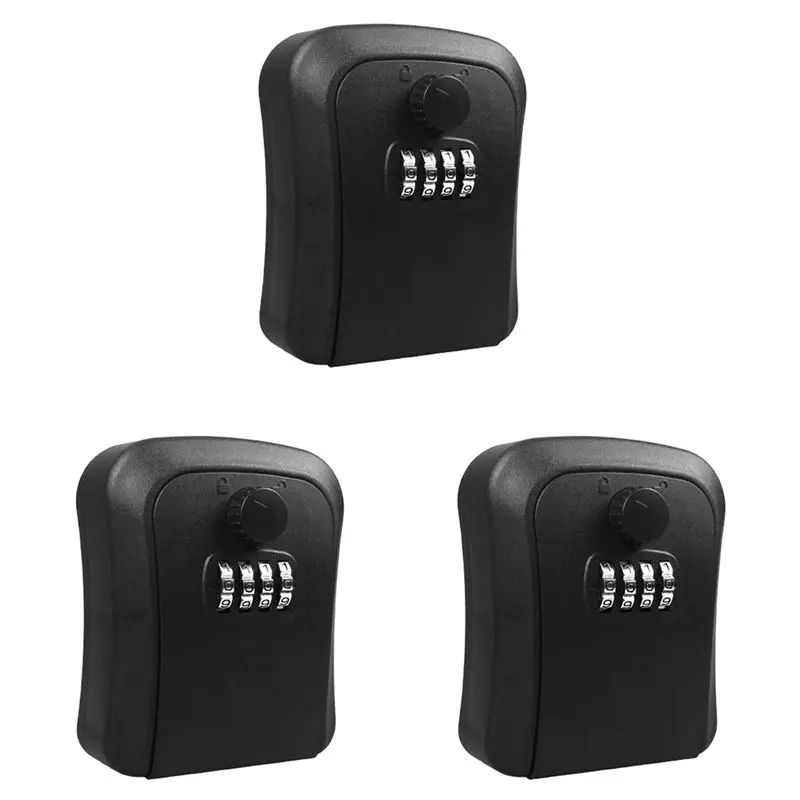 

B04C-3X Key Lock Box, Wall-Mounted Zinc Alloy Key Box Weatherproof 4-Digit Combination Key Storage Lock Box