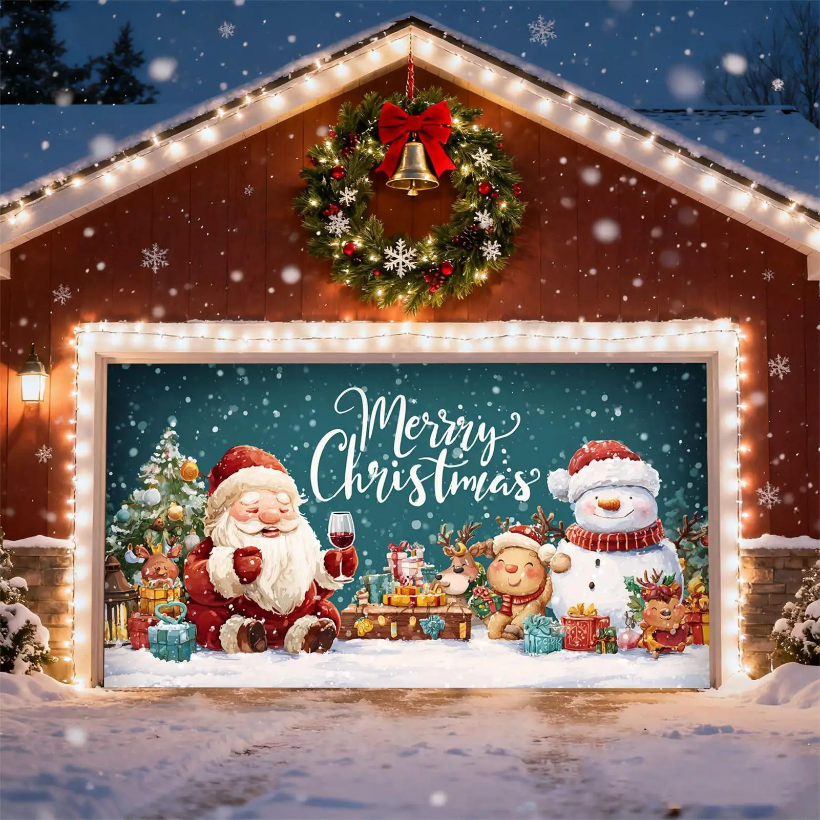 عيد الميلاد باب المرآب راية 13x6ft في الهواء الطلق عطلة ديكور كبير عيد الميلاد التصوير خلفية المنزل مكتب الطرف الجدار الديكور #4