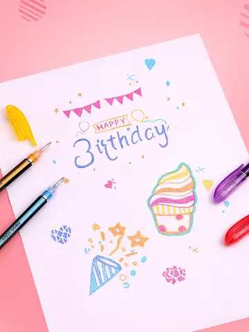 12/24Pcs Metallic Glitter Colors Gel Pens & Pen Refills For School Office Adult Coloring Book Journals Drawing Art Markers