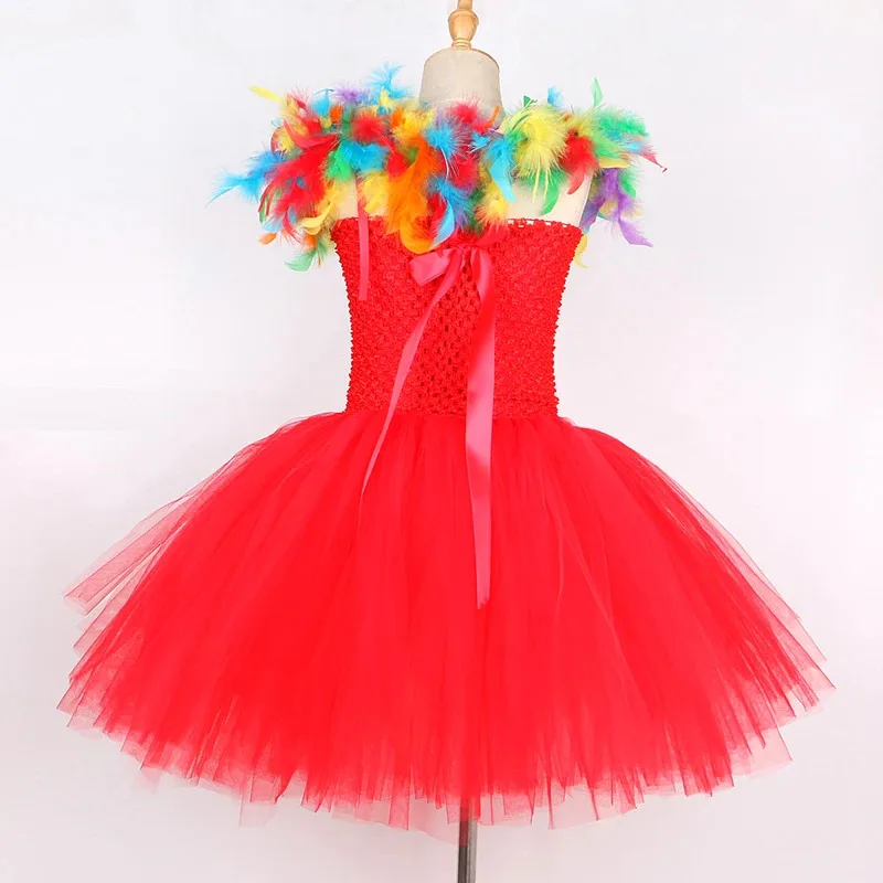 Платья с радужными перьями и попугаем для маленьких девочек, костюмы на Хэллоуин с птицами для детей, наряды для дня рождения для малышей, нарядное платье-пачка