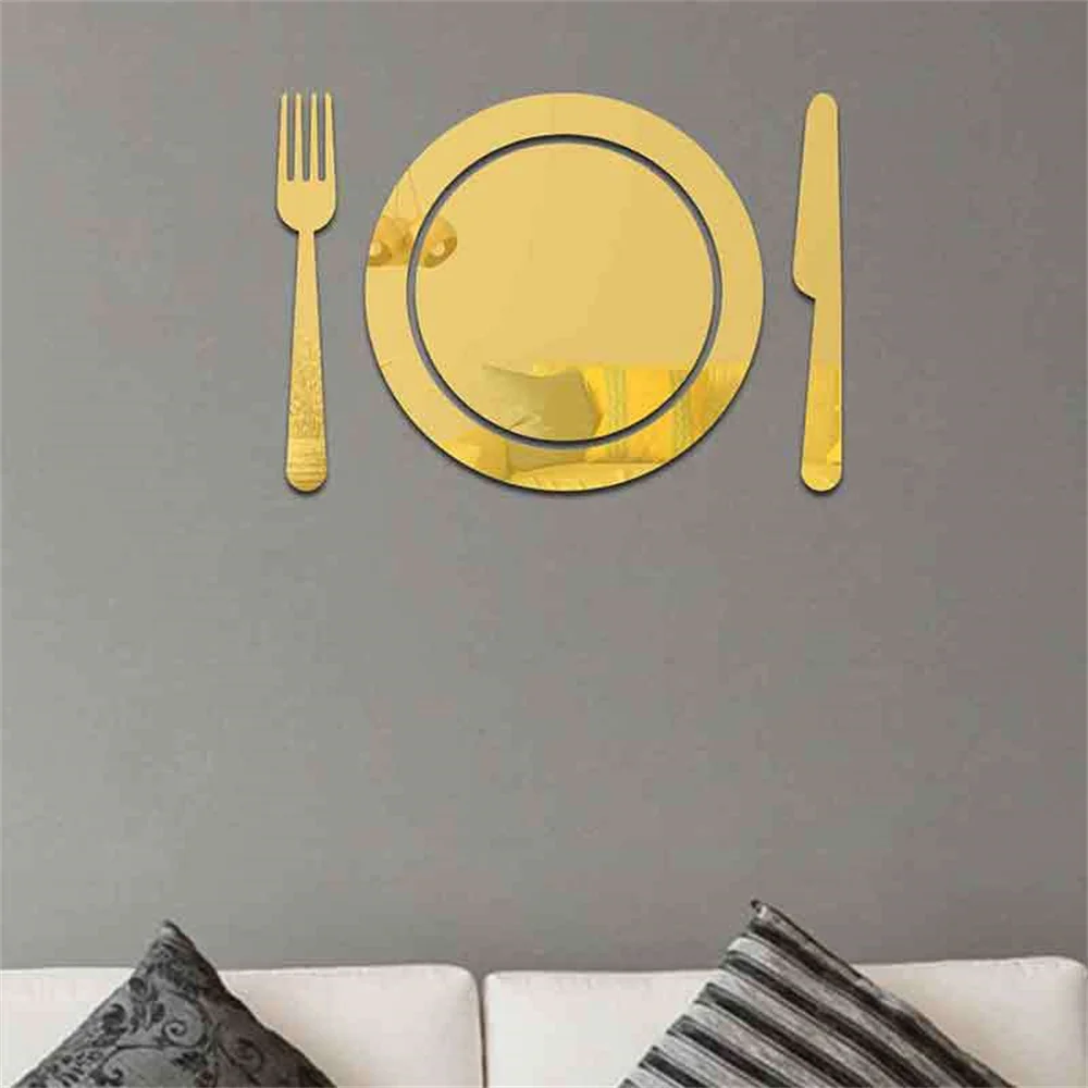 3D Acrylic Tableware Mirror Wall Sticker Mirror Solid Paster Self-adhesive Decals Home Bedroom Restaurant Art Decoration