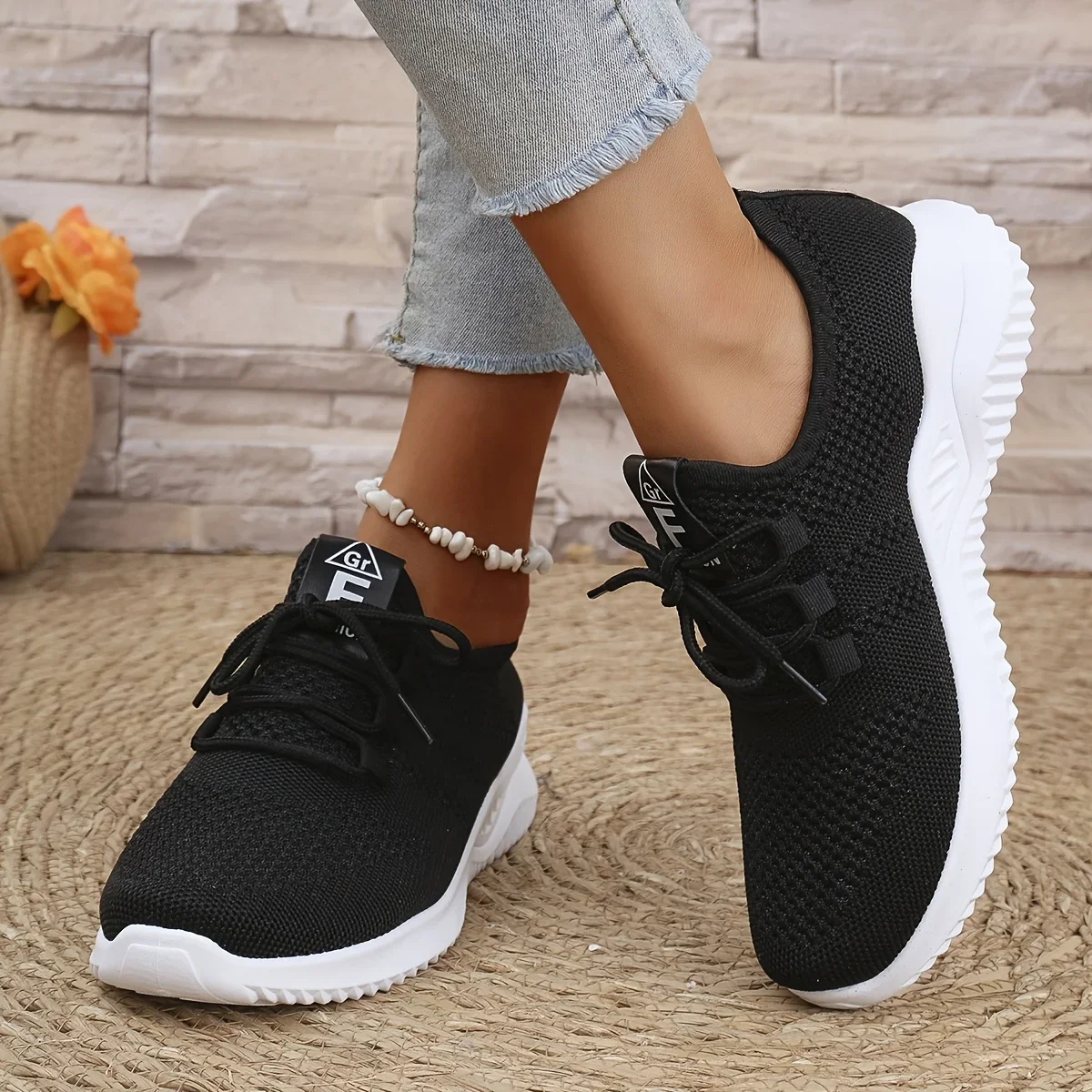 Damen-Freizeitsportschuhe in Unifarben mit Strickobermaterial und Weichsohlen zum Laufen, Tennis und für Workouts, Ideal für Reisen – Detail 6