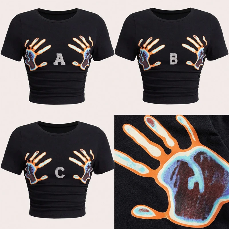 2025 Summer Slim-fit T-shirt Female Sexy Short-sleeved T-shirt O-neck Black T-shirt Female Basic Cut Top Selling Y2k