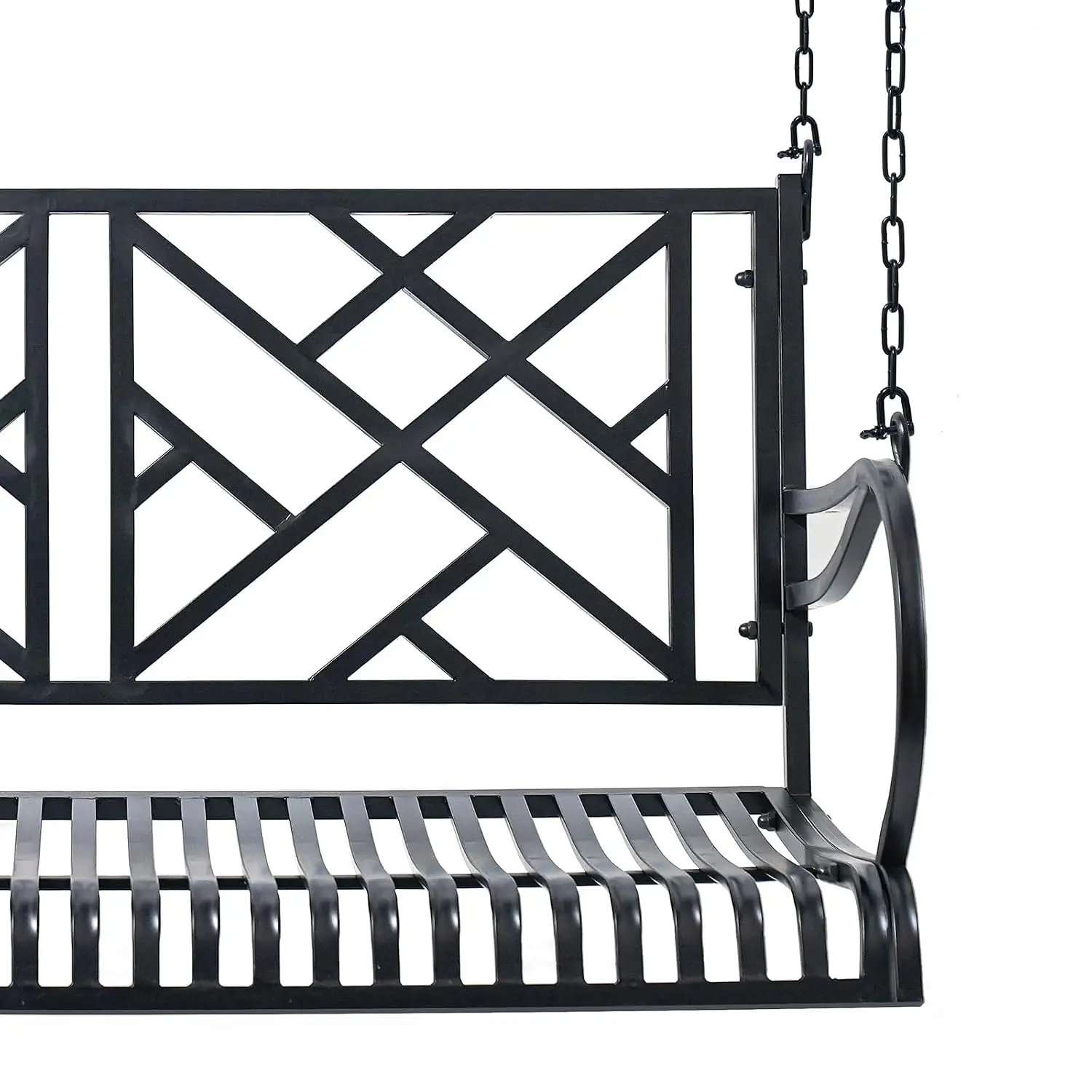 Heavy Duty Metal Porch Swing Weather-Resistant Black Modern Back Comfort Roll Seat Outdoor Patio 2 Person, Customized