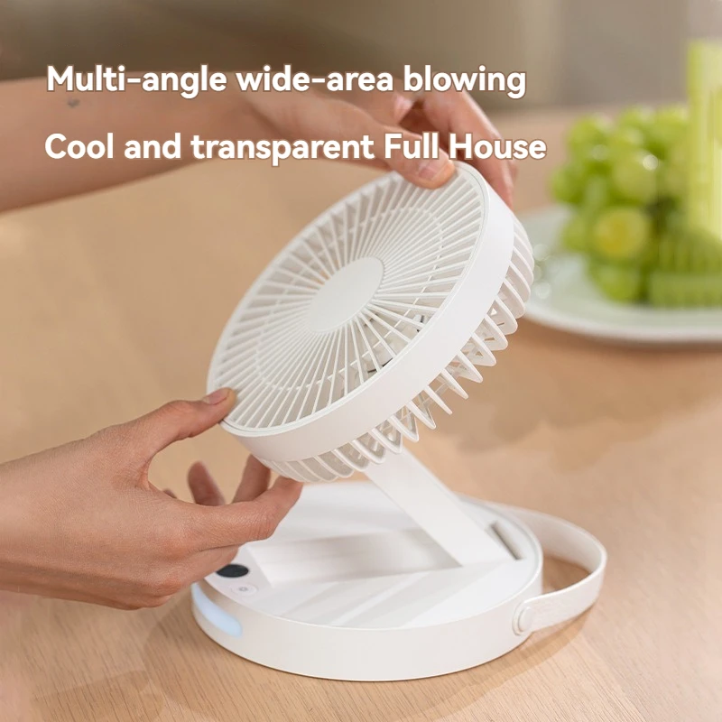 Składany wentylator biurkowy z ładowaniem USB, przenośny schowek, wentylator podłogowy, cyfrowy wyświetlacz z lampką nocną, wentylator ręczny 3600 mah,
