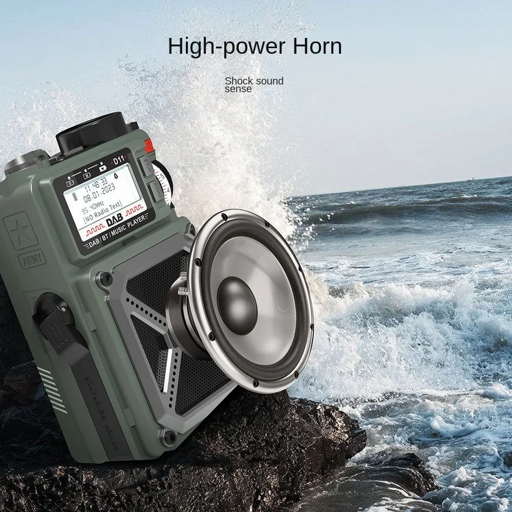 2024 New Outdoor Portable Hand cranked Solar Emergency Radio Bluetooth Speaker Military Style DAB Radio Generator