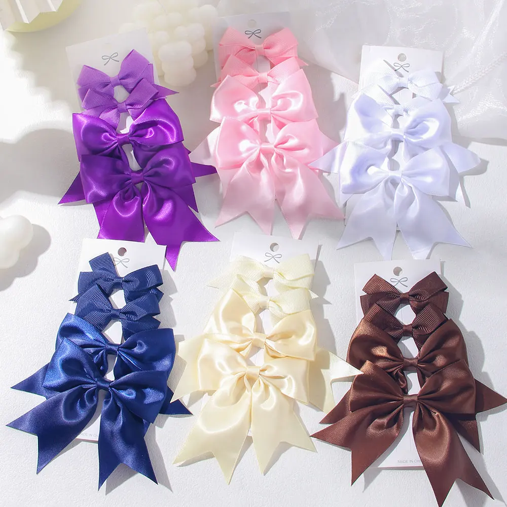 

4 шт., детские бантики, заколка для волос, заколка на спине для девочек, простая атласная пружинная заколка, заколка с бантом для хвоста, элегантный темпераментный детский аксессуар для волос