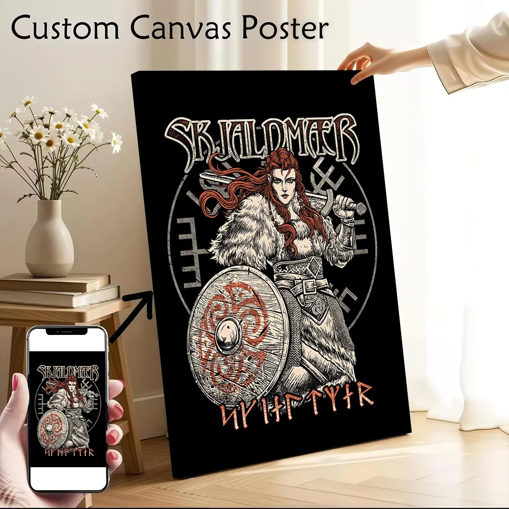 Viking Norse Shield Maiden Printed Canvas Wall Art Customizable Paintings Poster Perfect Gift for Home Decor Luxury Decoration