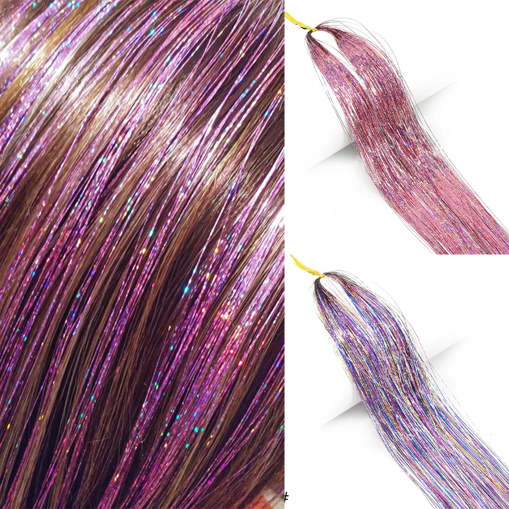 MISSQUEEN Synthetic Shiny Threads 16 Colors Glitter Hair Tinsel Kit Silk Hair Glitter String Extension Accessories For Women