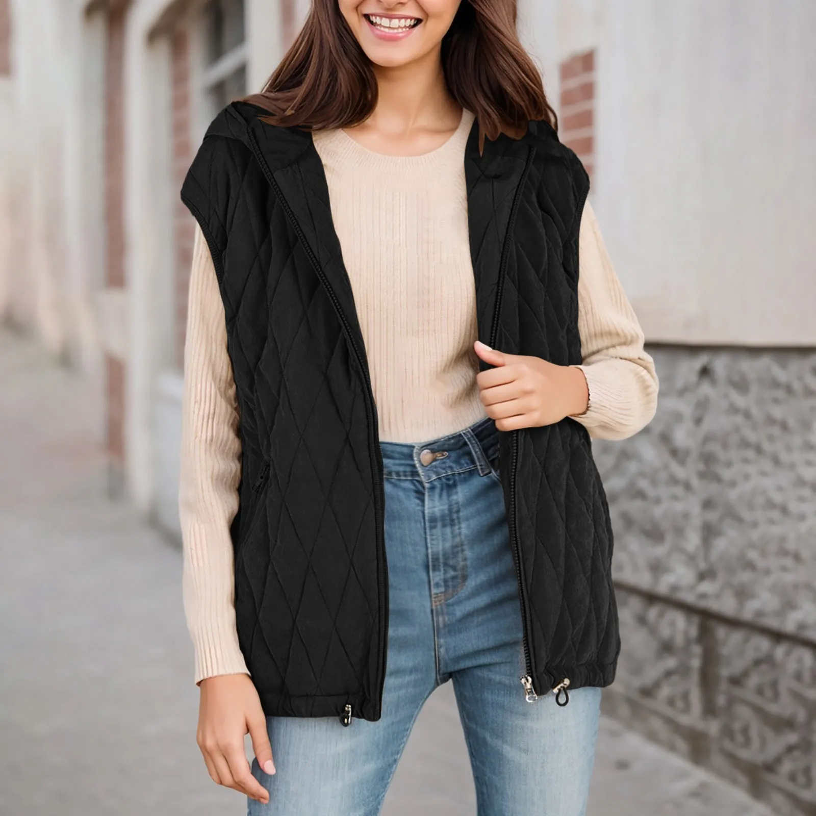 2024 Lady Outerwears Autumn Winter Fashion olid Cotton Vest Jackets Women Casual Laple Button Sleeveless Female Hoodies Coat