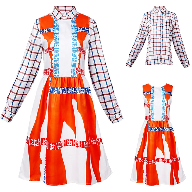 TV ST 4 Cosplay Costume 11 Eleven Dress Outfits Women Kids Girls Plaid Shirt Sleeveless Dress Suit Halloween Outfit