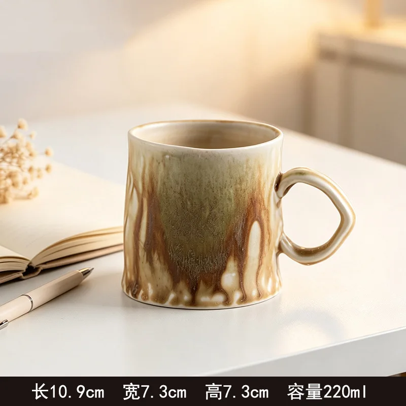 Keramische handgemaakte koffiekop met hoge esthetiek, handgeschilderde gestreepte mok, ontbijtkop voor gezinnen en homestays, gepersonaliseerde waterkop voor koppels.