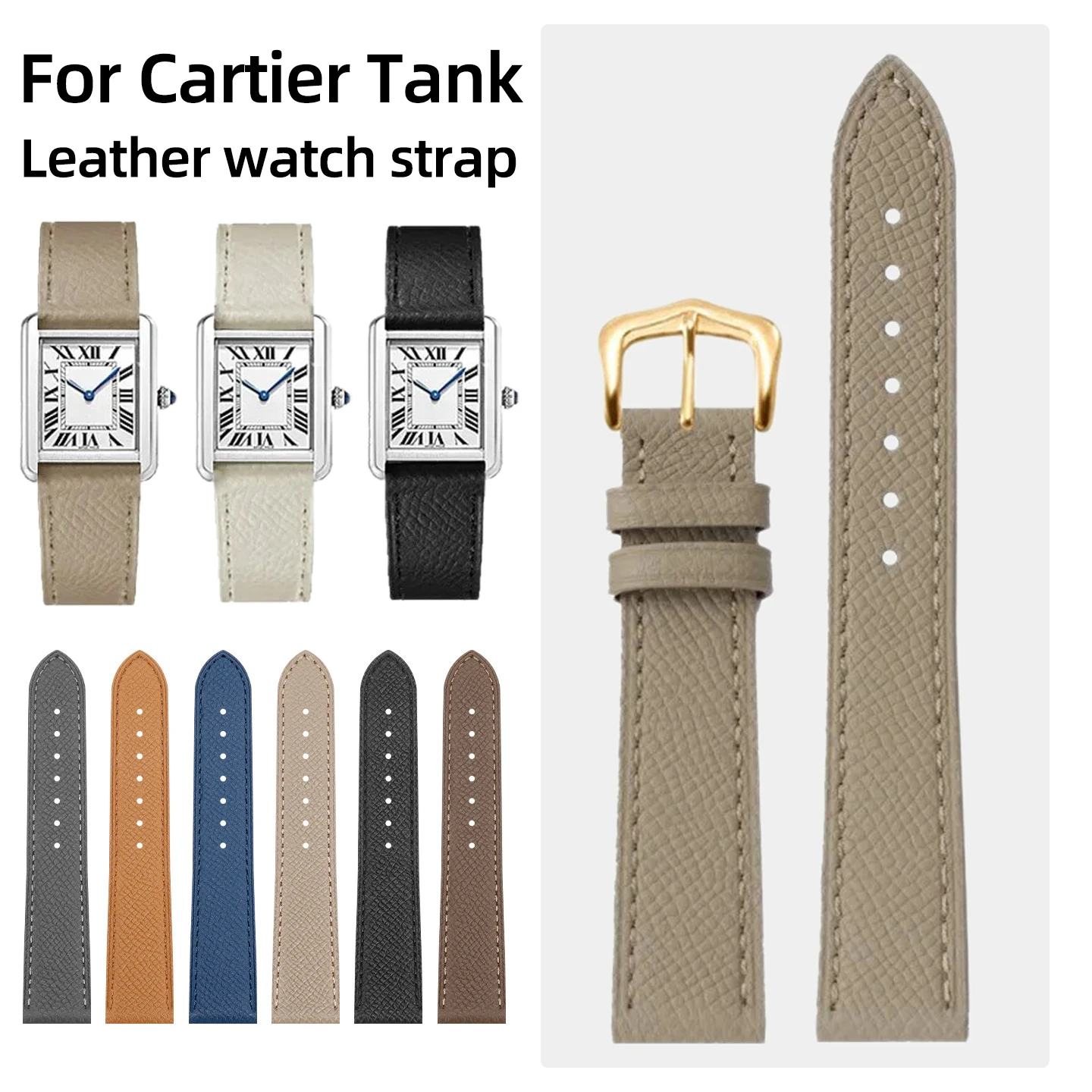 14 16 18 20mm Quick Release Soft Cowhide Watch Strap For Cartier Tank Solo London Men Women Lychee Pattern Watchband Pin Buckle view 2