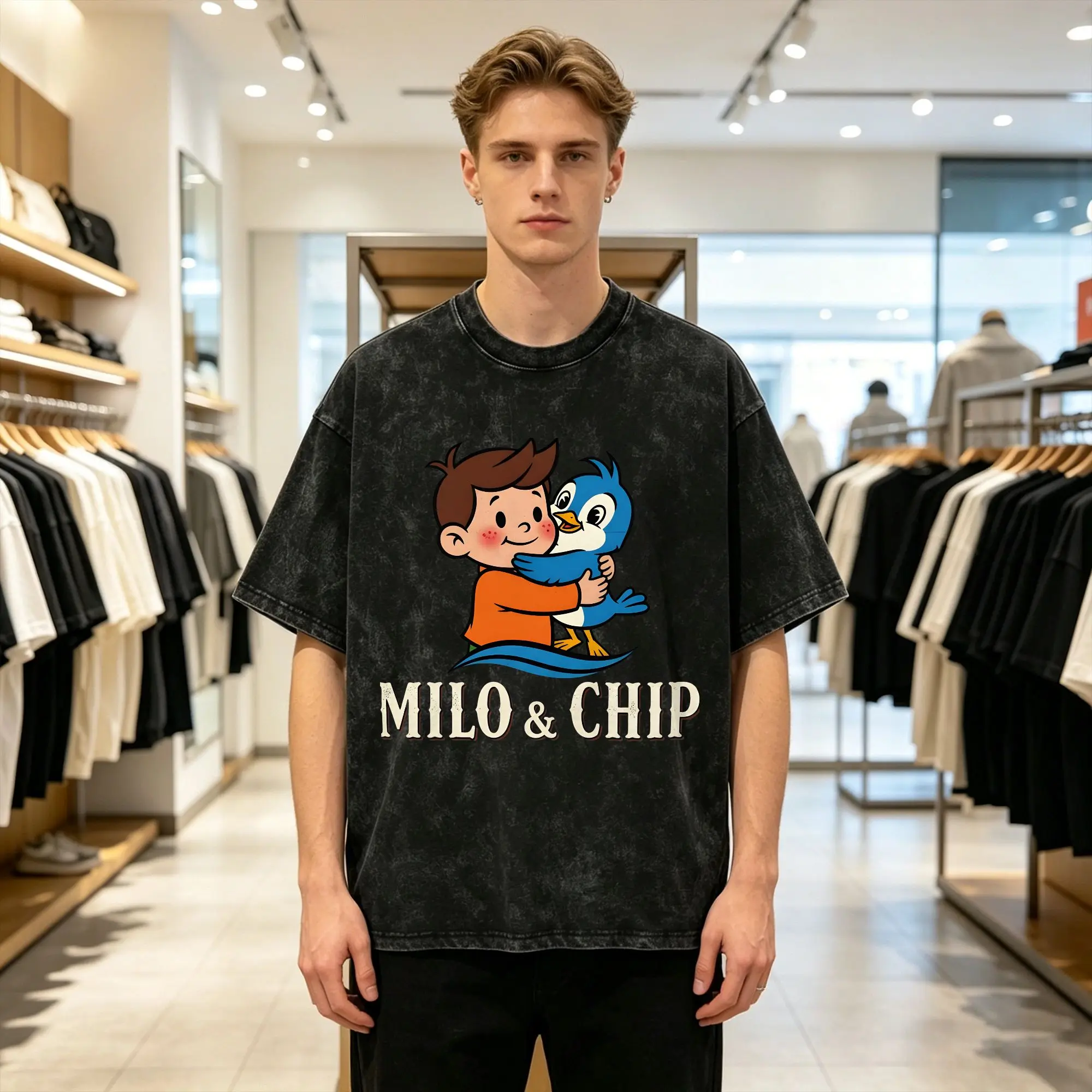 Milo And Chip T-Shirt Summer  Y2K Basic T-Shirts Cotton Fashion Tshirt For Mens Short Sleeve Pattern Top Tees