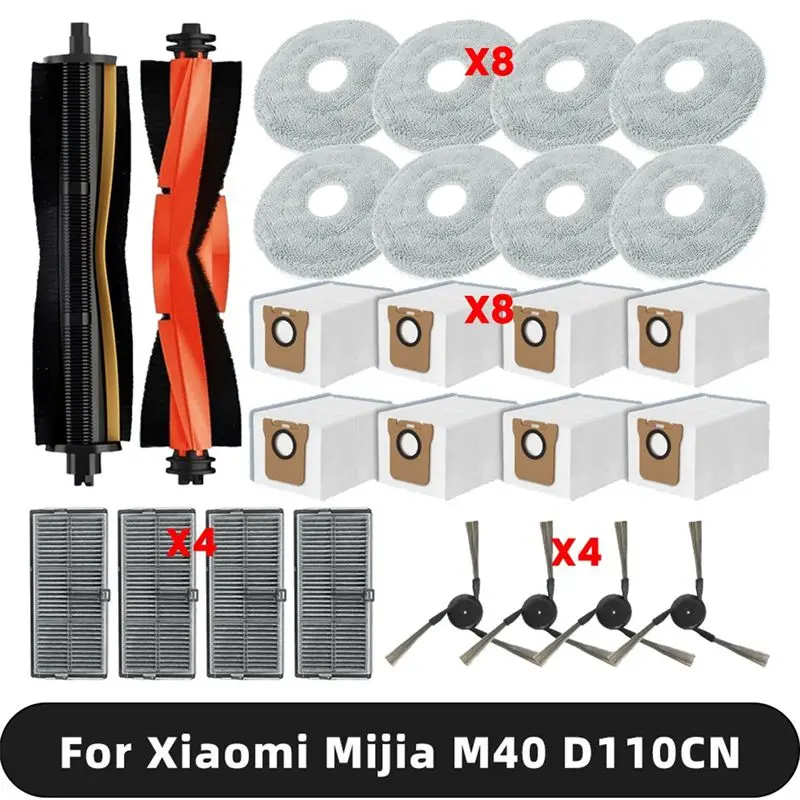 A93E-26PCS For Mijia Omni M40 D110CN Vacuum Accessories Replacement Main Side Brush Hepa Filter Mop Cloth Dust Bag