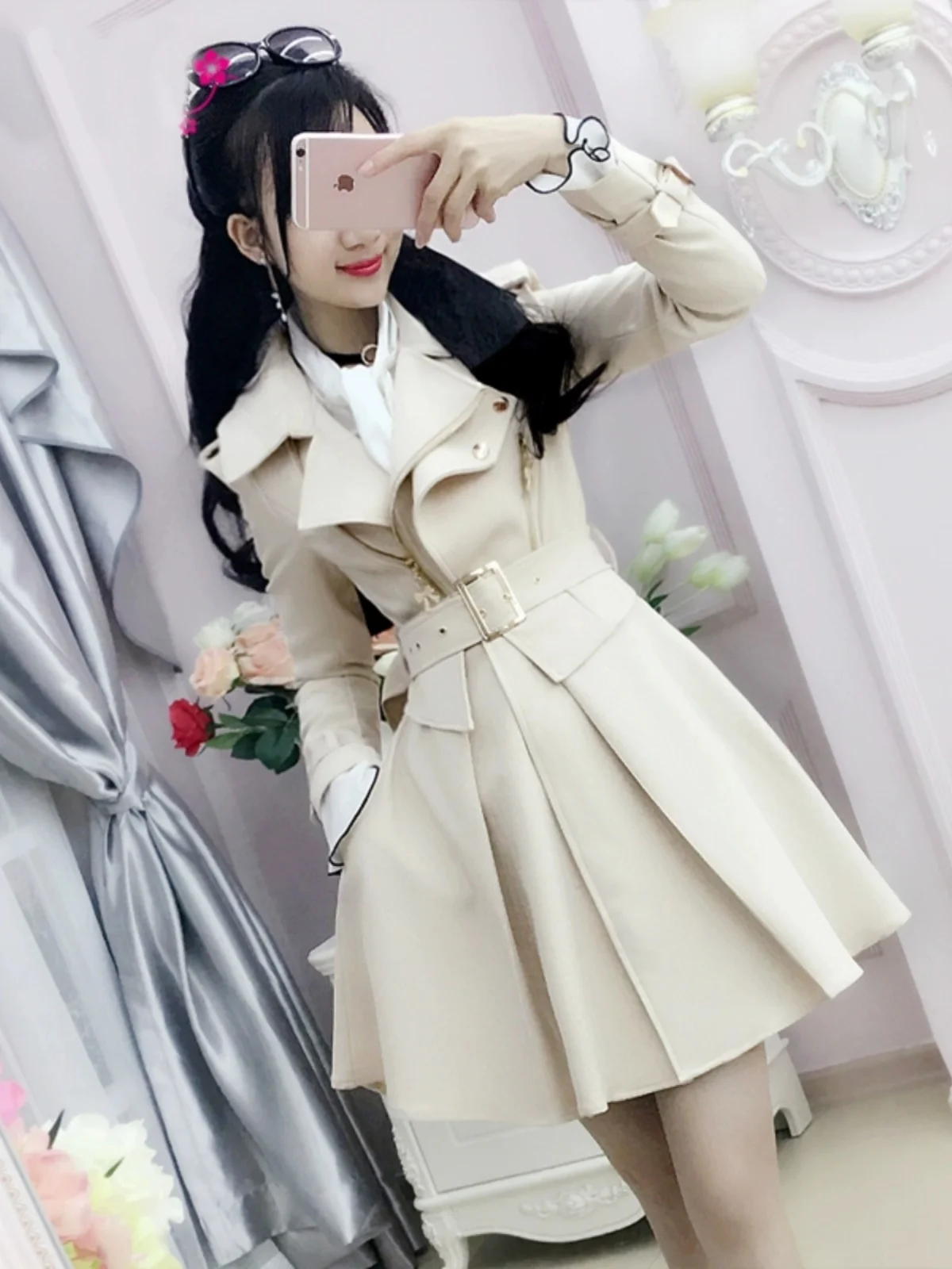 

Бежевый плащ для женщин Верхнее пальто с высокой талией Young Kawaii однотонное нерегулярное белое длинное пальто цвета слоновой кости черного цвета Dbl