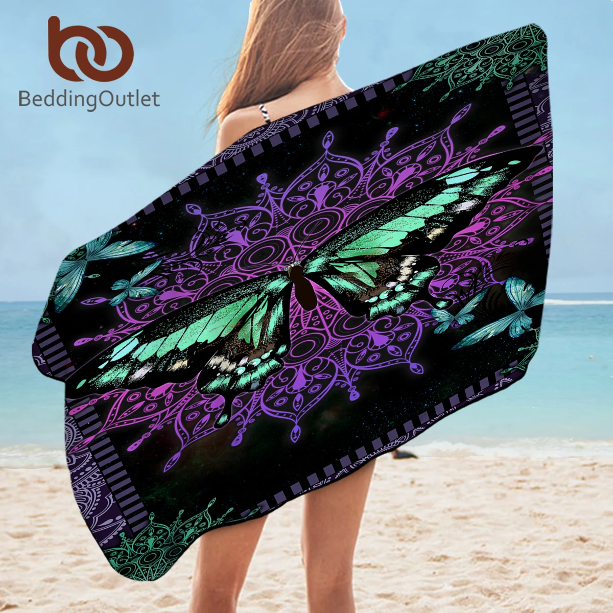 

BeddingOutle Comfortable Microfiber Beach Bath Towel Super Soft Butterfly Strong Water Absorbing High Quality for Girl