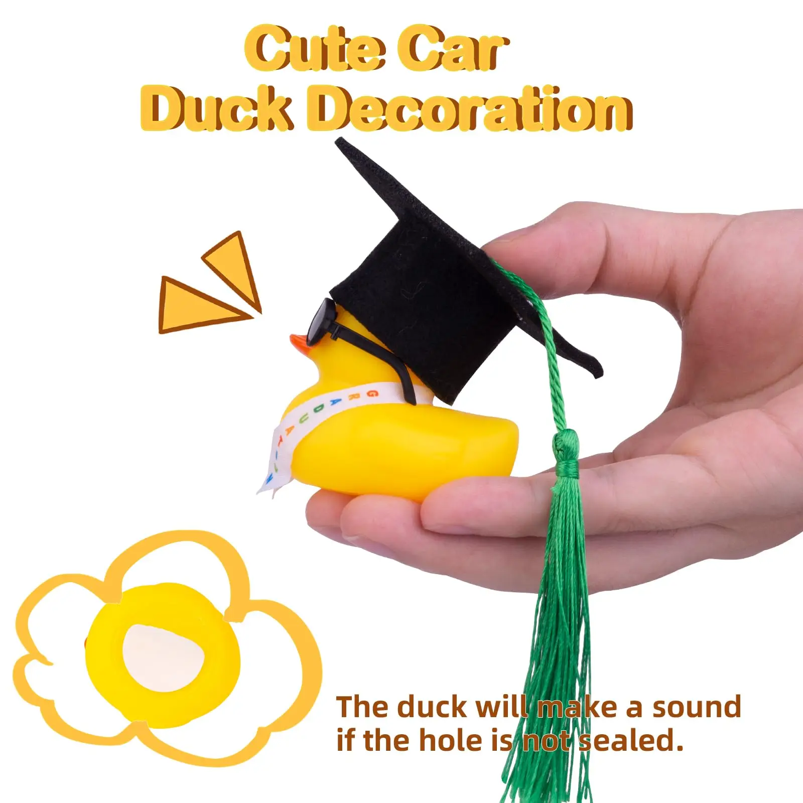 Graduação Ducks Car Dashboard Decorações, Pato De Borracha, Enfeites De Carro, Acessórios com Mini Graduação Chapéus, Faixas, Óculos