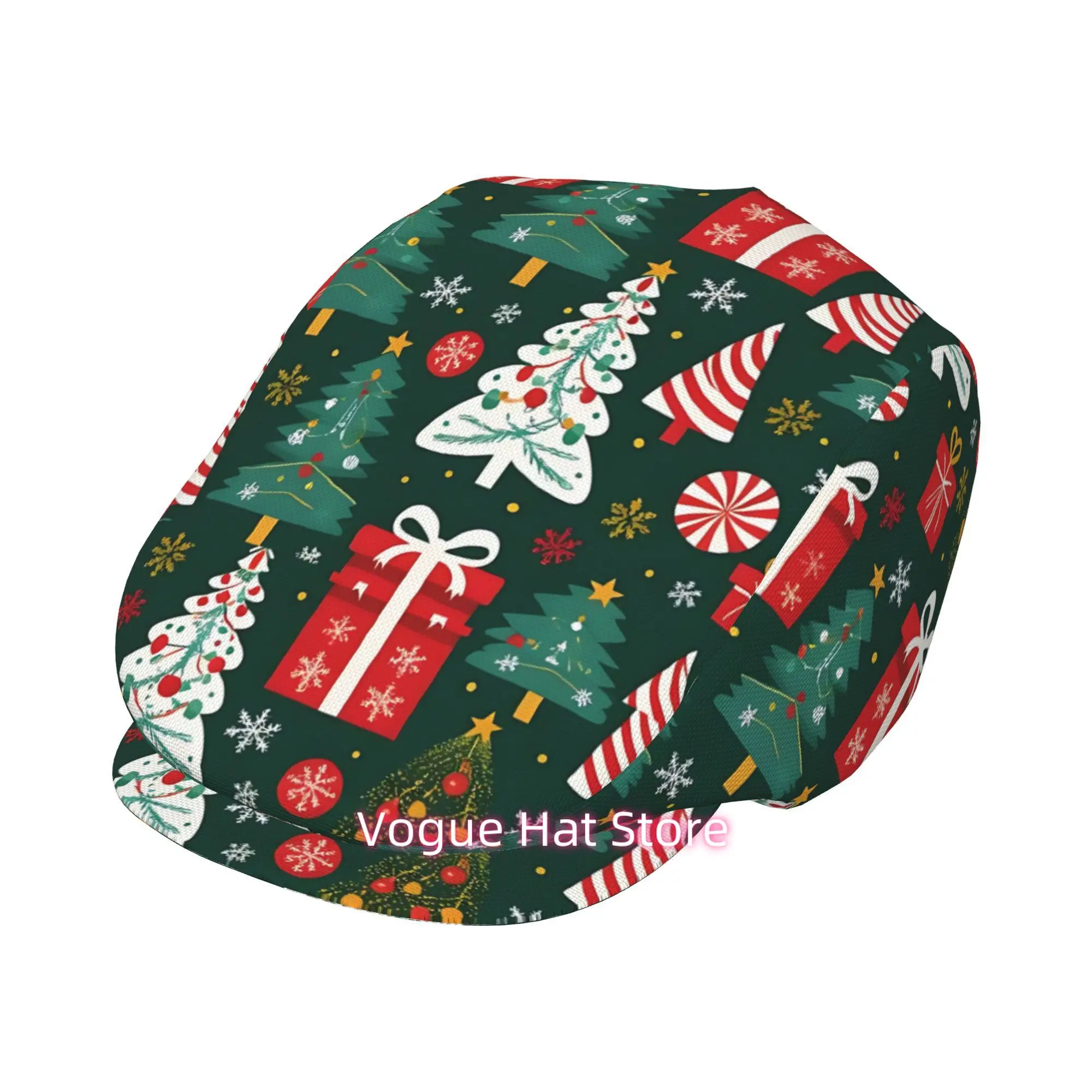 1pc Christmas Enchanted Forest All-over printed beret,  newsboy cap, unisex, a must-have fashion accessory for outdoor leisure a