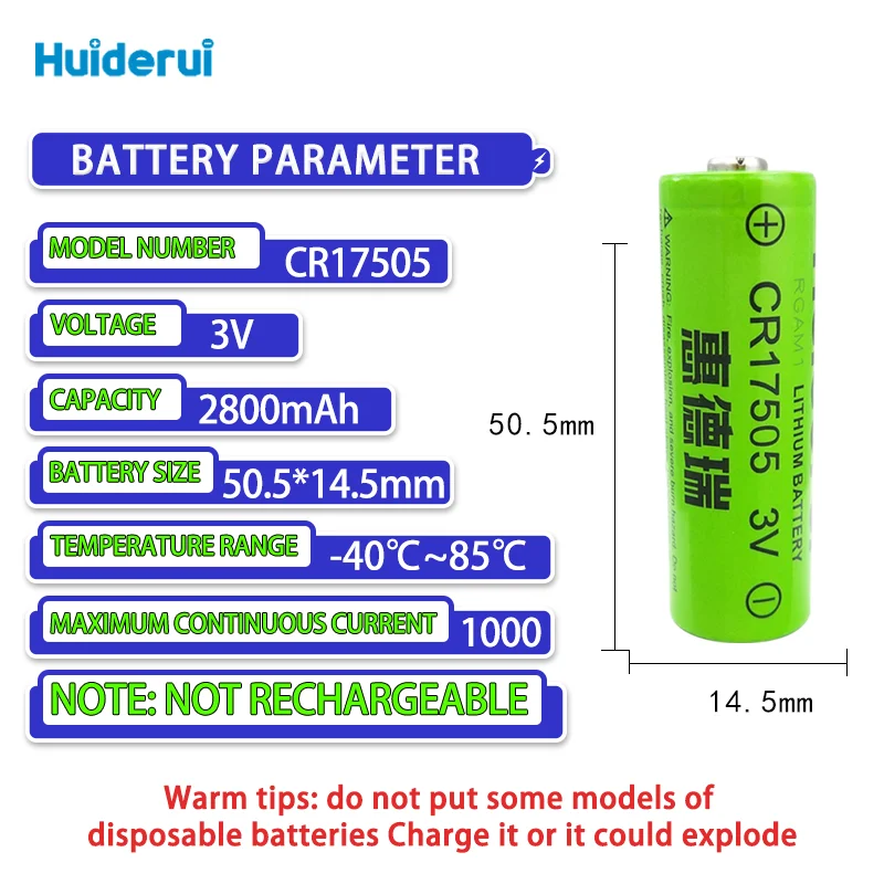 Huiderui CR17505 3V lithium battery used for robot industrial control PLC servo intelligent water meter heat meter locator