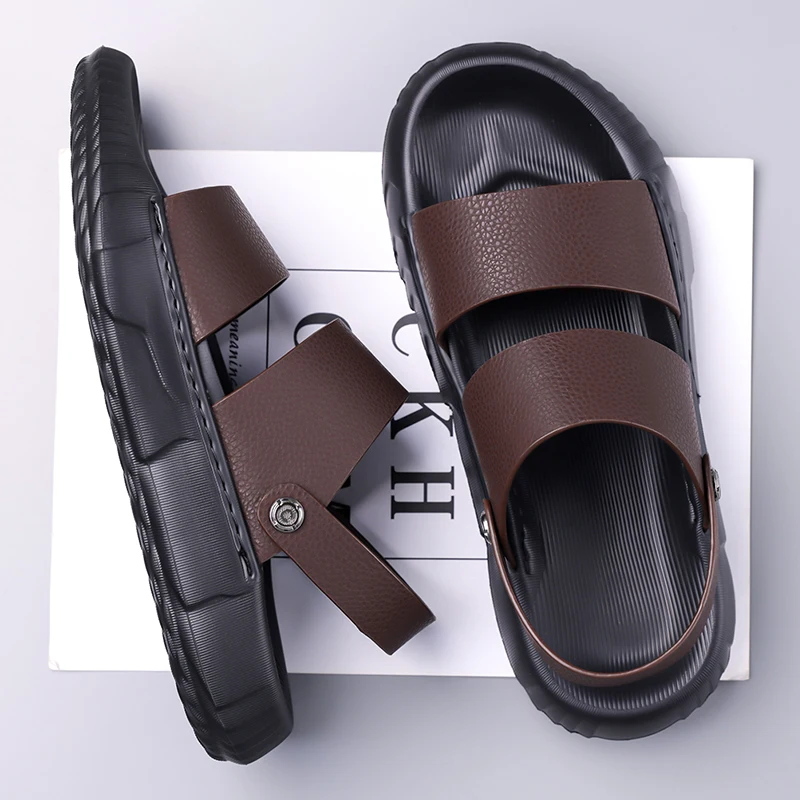 

Мужские простые повседневные сандалии на толстой подошве, летние уличные удобные пляжные туфли на мягкой подошве, модные спортивные тапочки двойного назначения для ходьбы