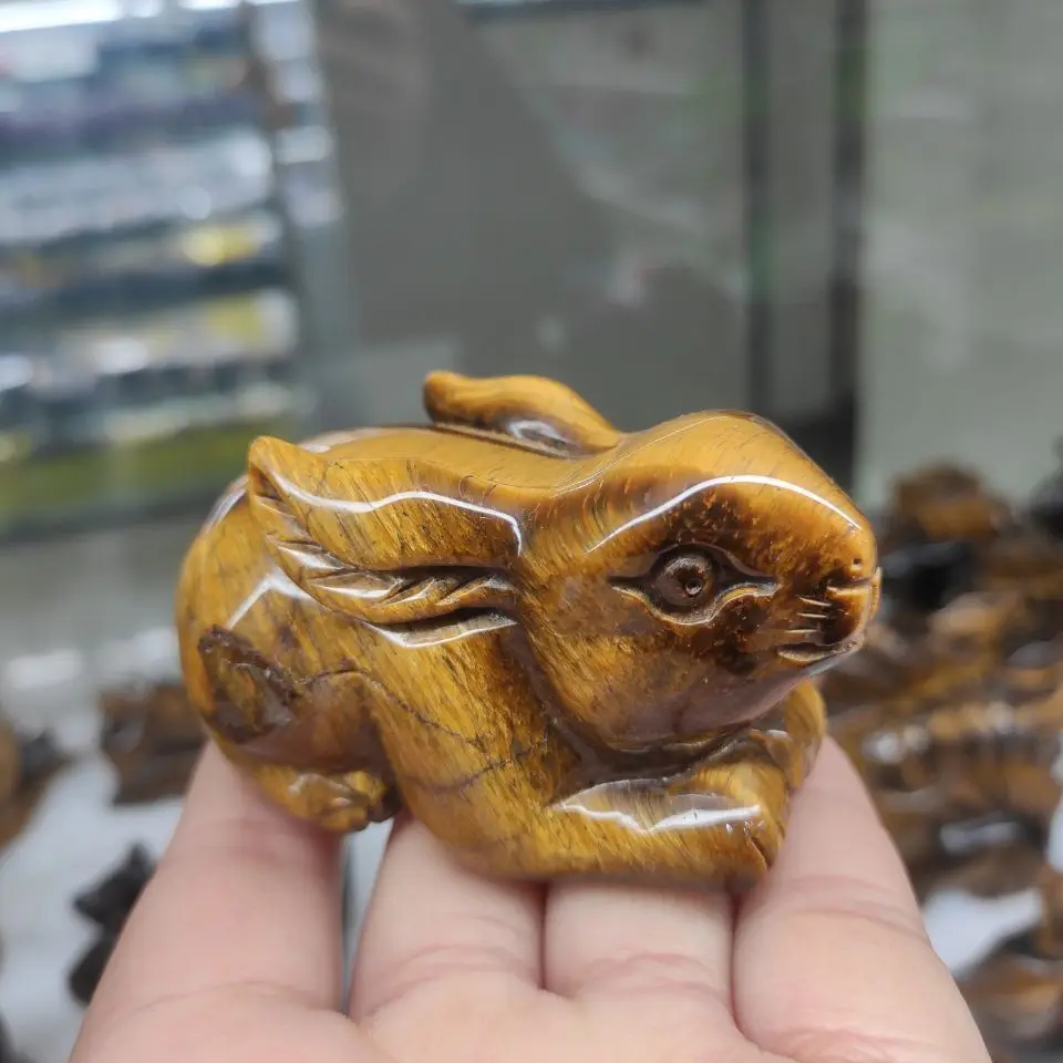 

1pcs Tiger EyeRabbit Statue Natural Gemstone Room Decoration Healing Crystal Animals Figurine Reiki Carved Stones Gift Wholesale