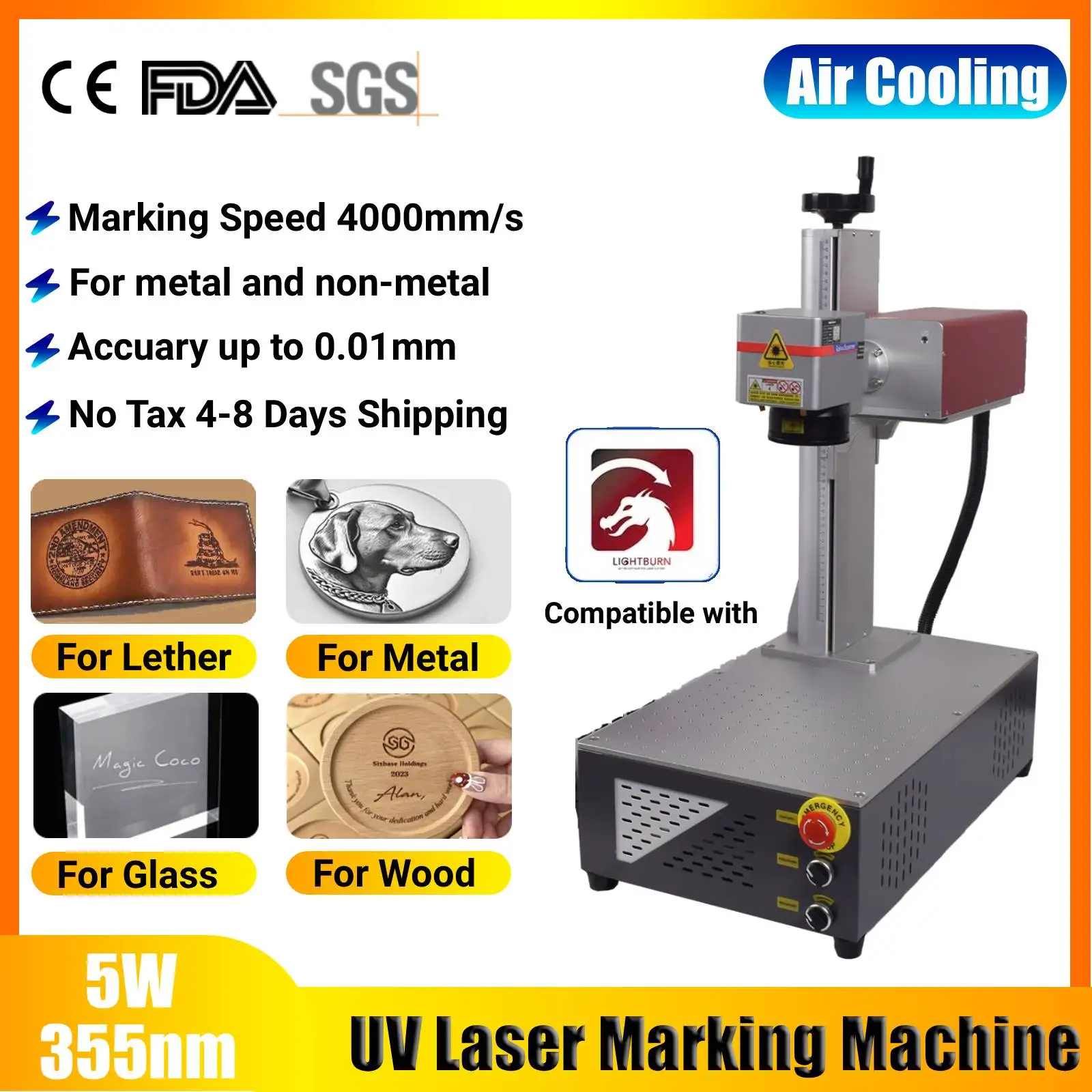 Incisore per marcatura laser UV con raffreddamento ad aria Macchina per marcatura laser UV portatile ad alta precisione da 5 W per metallo di vetro/legno/plastica/pelle