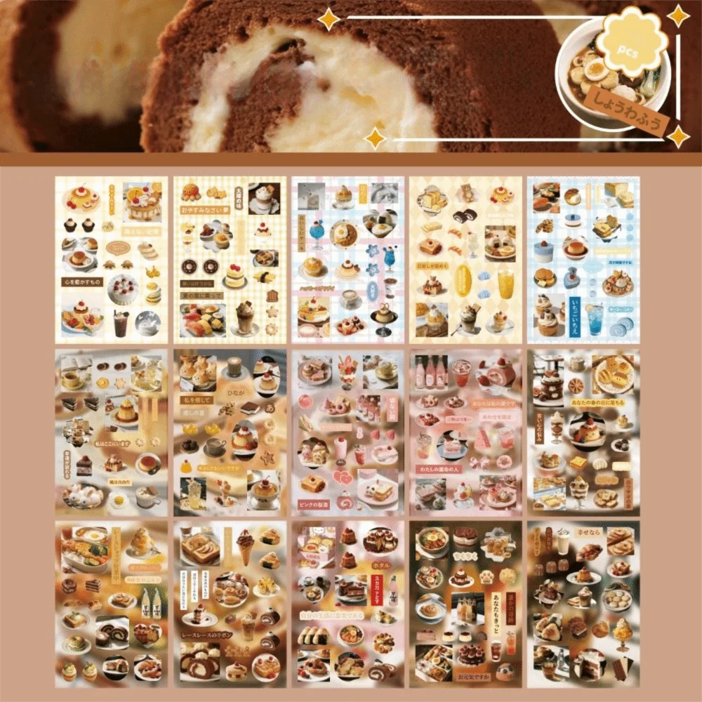 

Набор эстетичных стикеров для декора дневника и скрапбукинга, 30 листов, для выпечки и десертов