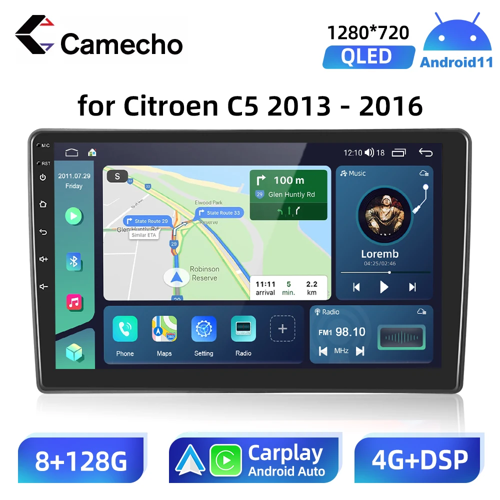 Camecho for Citroen C5 2 2013 - 2016 Car Radio 2Din Central Multimedia Apple Carplay Car Play Android Auto Accessories No DVD