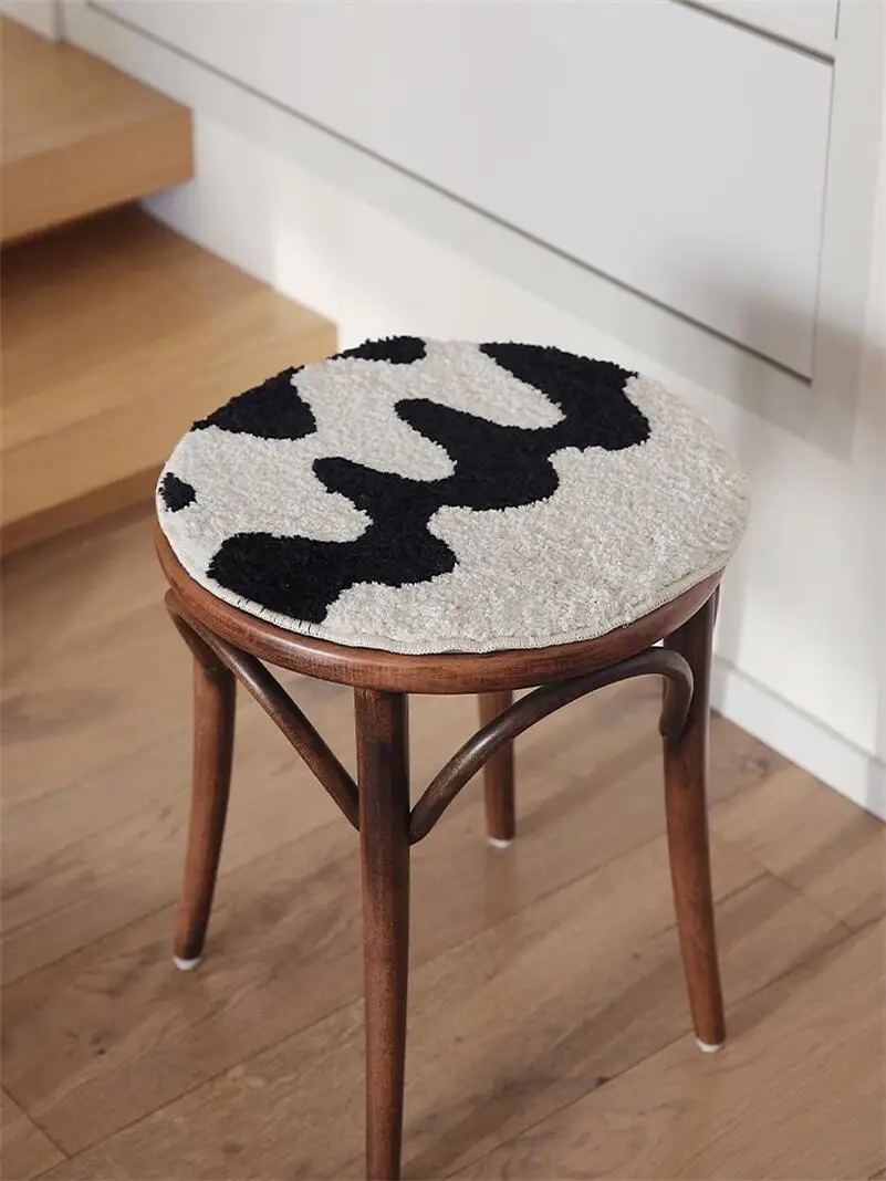 Retro Geometry Tufted Seat Cushion Soft Loop Fleece Breathable Round Square Chair Mat Cushion Office Sedentary Anti-slip Mats