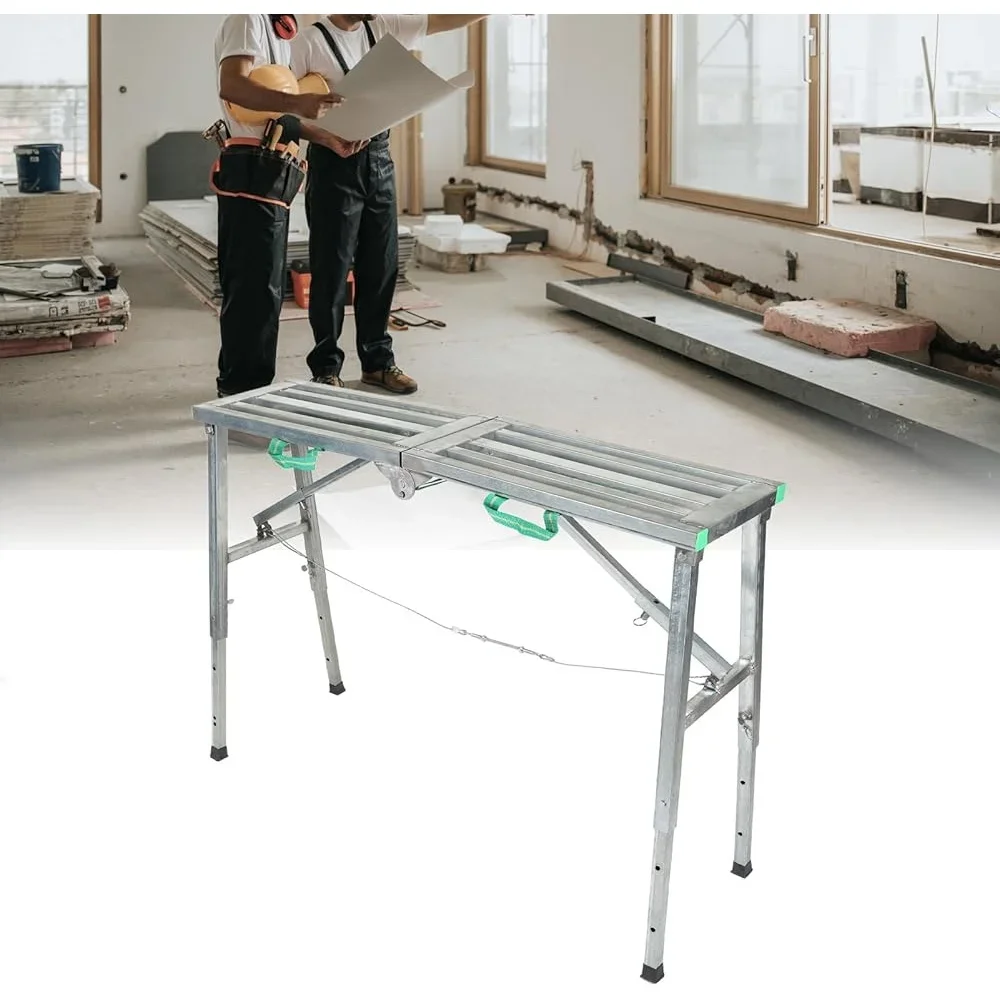 Adjustable Folding Work Platform Ladder Aluminum Scaffolding Step Ladder Max Load 200KG Portable Durable Bench Working
