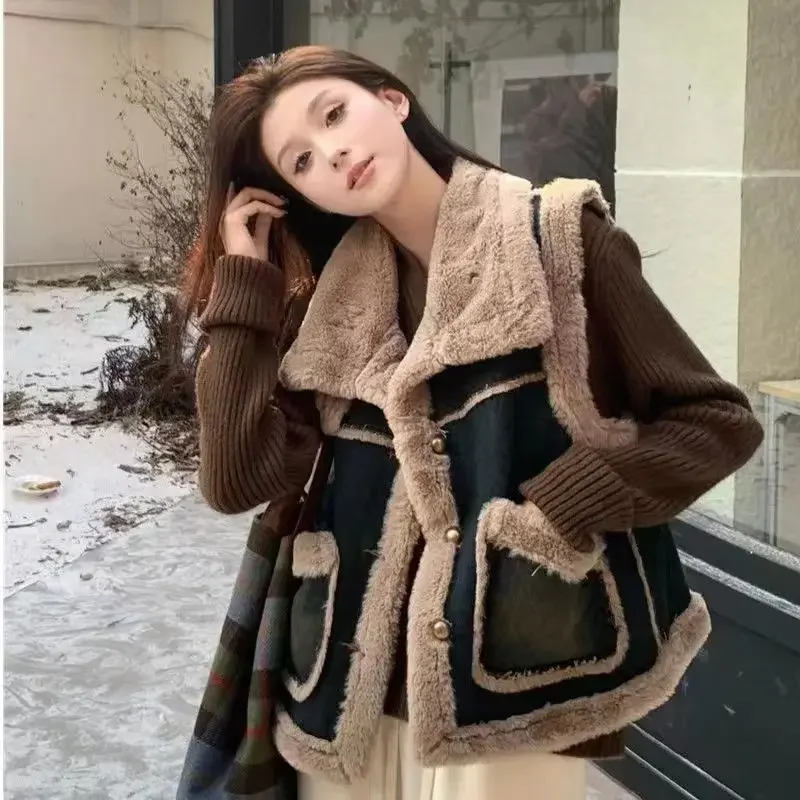 Lady Mink Velvet Giletes Warm Loose Elegant Cheap New Outerwear Cold Autumn Women's Vests Insulated Winter Clothing Youthful