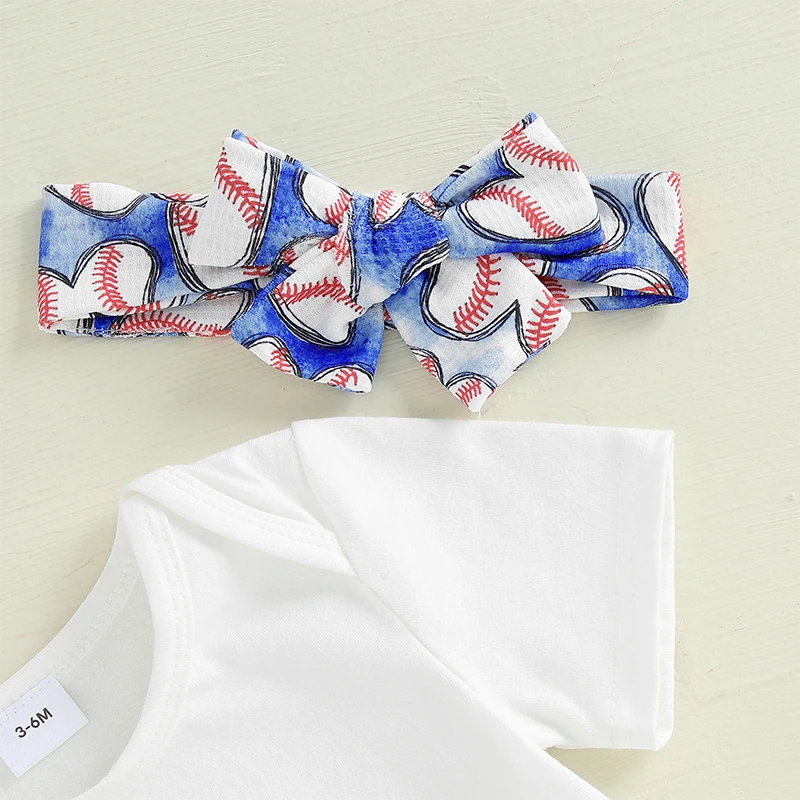 

Infant Girl 3-Piece Baseball Apparel Set with Romper Shorts and Headband - Cute Newborn Outfit for Summer