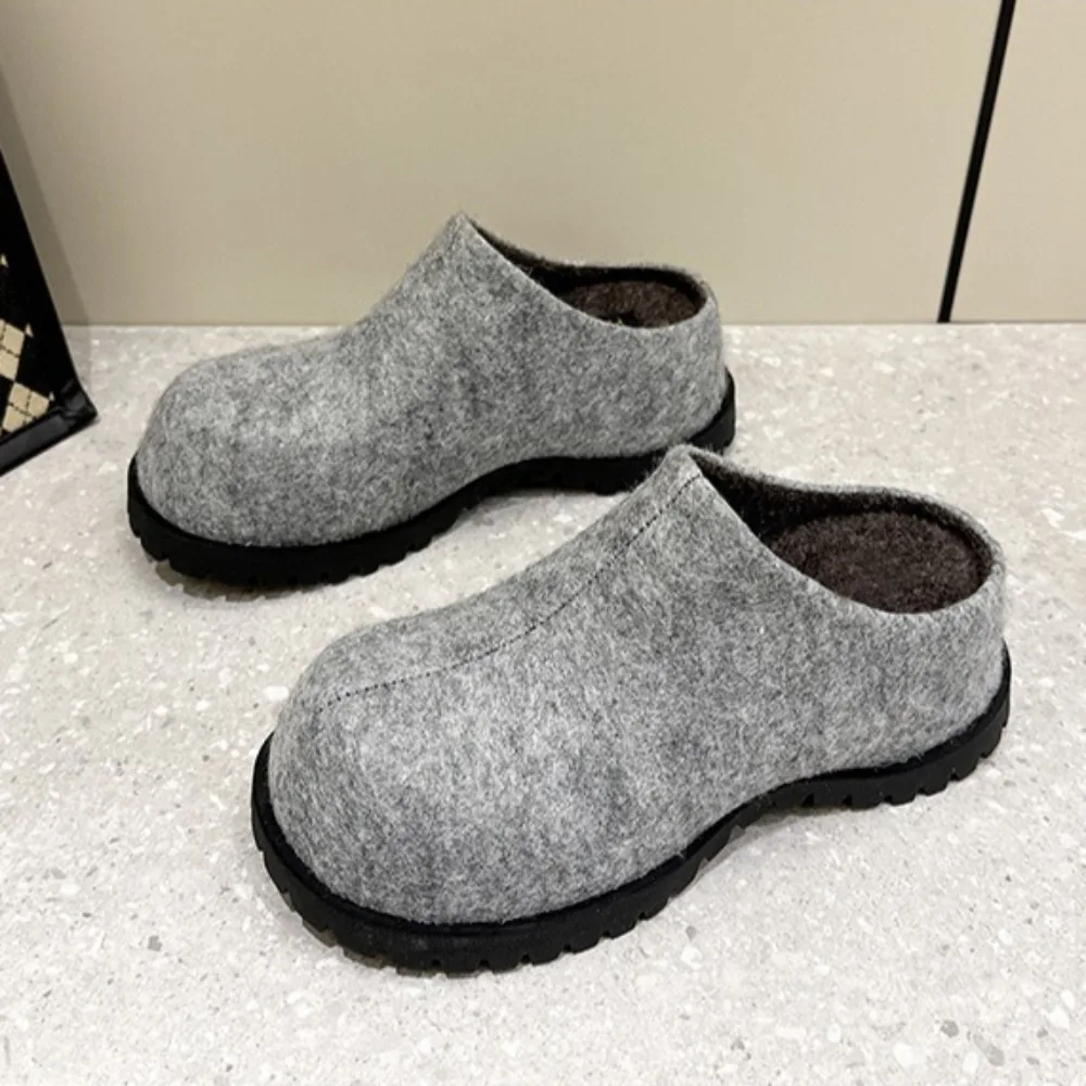 

Женские тапочки, флисовые удлиняющие тапочки, 6 см, замшевые тапочки в стиле ретро с круглой головкой, женские полутапочки на осень-зиму