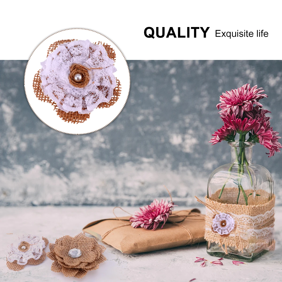 

9 PCS Green Reception Accessories Wedding Jute Flower Party Burlap Decor Crystal Mother