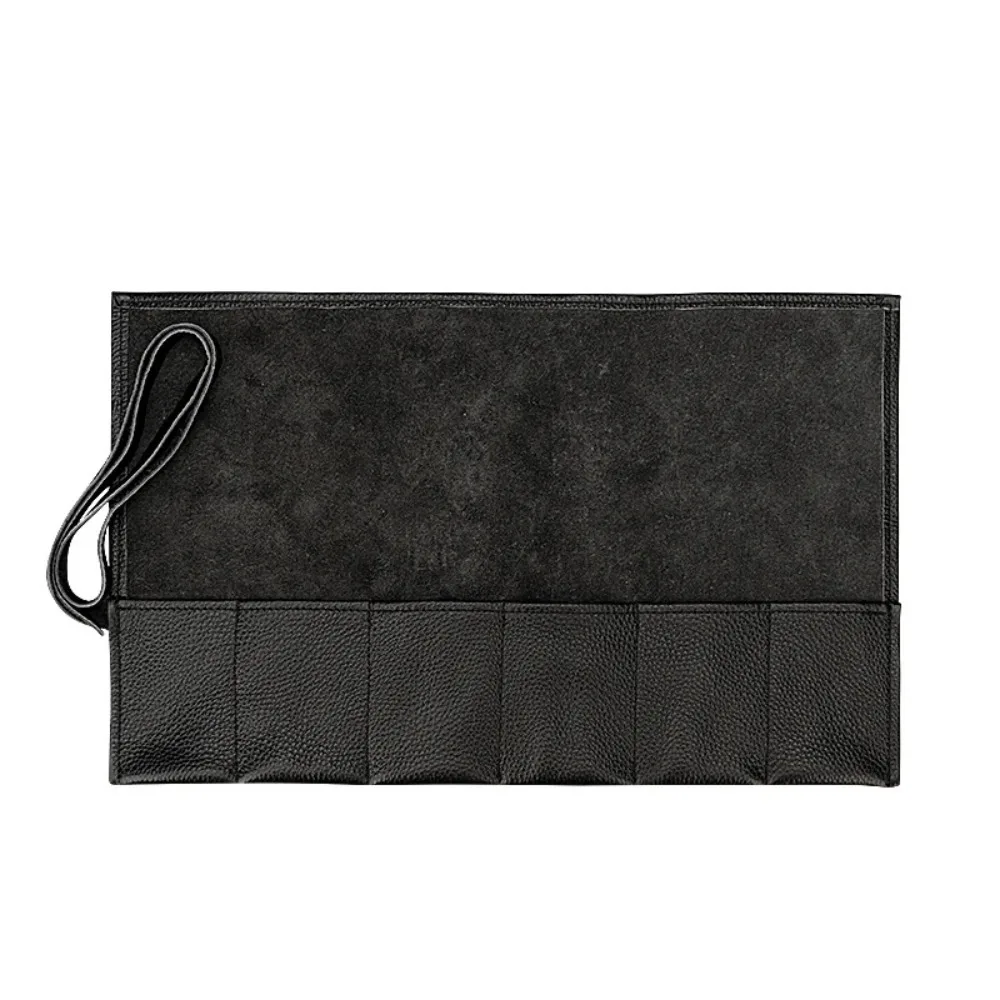 6 Slots Watch Storage Bag Black Leather Soft Lining Watch Storage Box Scratch Resistant Solid Color Wristwatch Storage Bag
