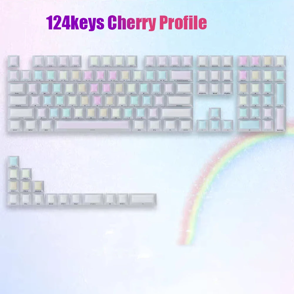 124keys Cherry Profile Keycaps Cute Rainbow PBT Side carving Keycap for Mechanical Keyboard Custom Personalize Keycap