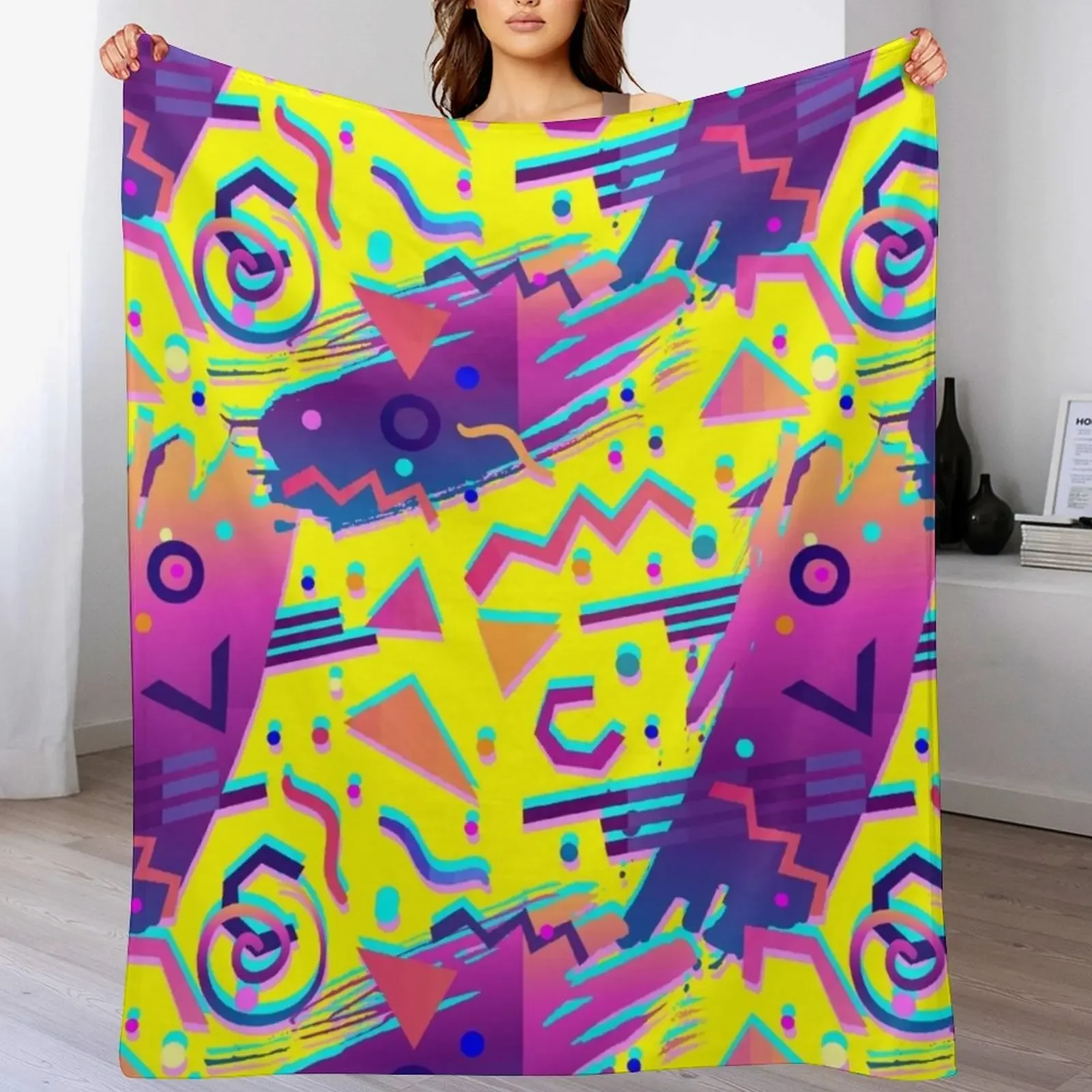 Eighties Retro Memphis Pattern Throw Blanket Stylish Warm Blanket for Living Room Bedroom